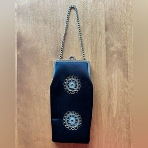 Vintage Steiner Coin Purse Black with Gold & Silver Detail and Chain Strap